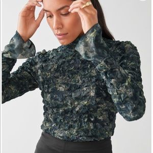 NWT & Other Stories Smocked Green Abstract Blouse